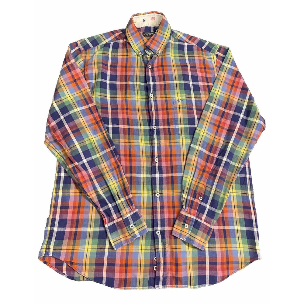 Paul & Shark Yachting long sleeve button down L plaid shirt $300 Preppy Collar